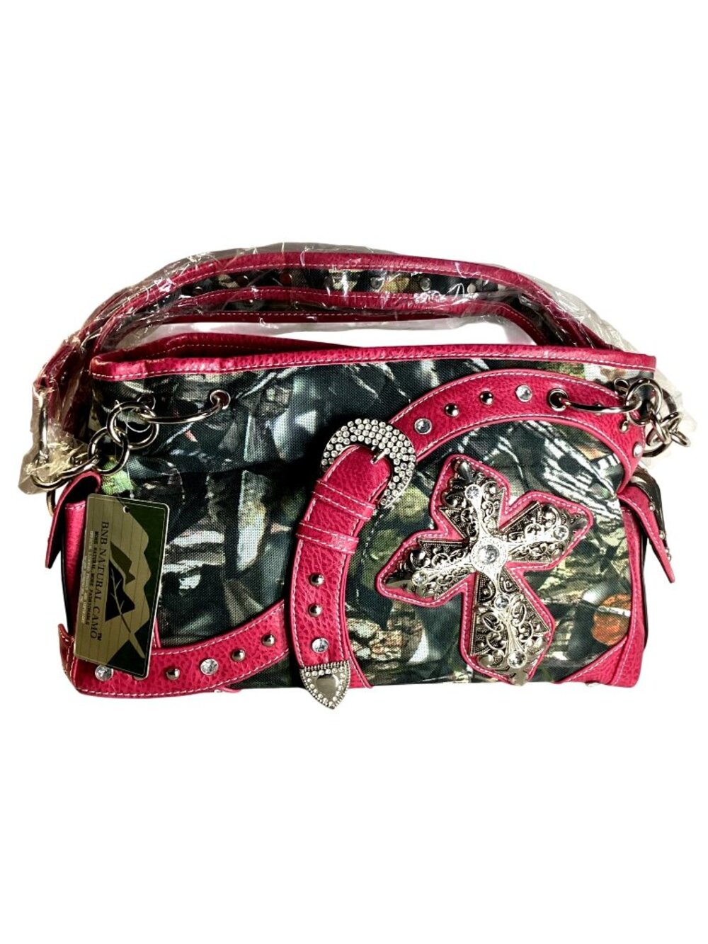 BNB Women's Natural Camo / Pink,  Canvas/ Faux Leather w Shoulder Strap Purse